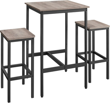 3 PCS Modern Breakfast Bar Dining Table and 2 Stools Set Metal Frame