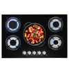 Gas Hob 5 burners, 77cm Black Tempered Glass Gas Hob with Cast Iron Supports