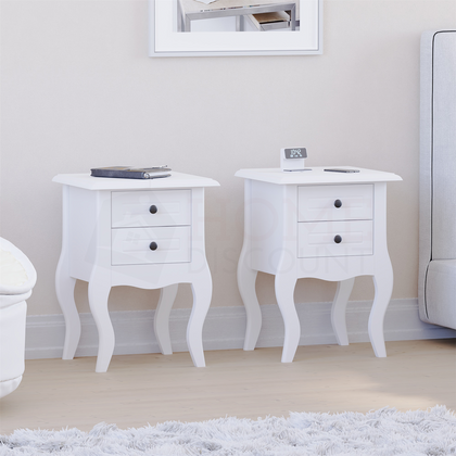 2x White Bedside Cabinet Table Nightstand Chest of Drawers 2 Drawer Bedroom Unit