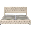 Ottoman Lift Up Storage Bed 5ft King Size Bed Velvet Upholstered Bed Frame Beige