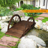 Wooden Garden Bridge Carbonized Fir Wood Arc Bridge W/ Wheel-Shaped Safety Rail