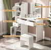 Dressing Table With Mirror And Stool, Vanity Makeup Desk With Adjustable LED Lig