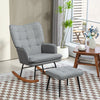 Rocking Chair and Ottoman Set Fabric Wingback Armchair for Living Room Grey