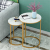 Set of 2 Luxury Accent End Side Table Minimalist Round Coffee Table Golden Frame