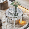 Elegant Round Mirrored Coffee Table with Crystal Inlay Bling Silver Accent Table