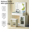 White Mirrored Dressing Table Set With LED And Stool Cabinet Adjustable