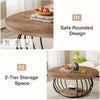 39.4'' Round Coffee Table, Industrial 2-Tier Circle Accent Table with Storage