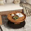 TRIBEWOOD Solid Wood Round Coffee Table, 31.5-Inch Boho Center Tea Table-Brown