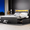 Double Size Bed Frame Bed Platform LED Lights Upholstered Headboard & 4 Storage