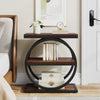 End Table Set of 2, Wooden Narrow Small Side Sofa Table with 3 Storage Shelves