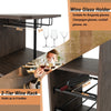 3PCS Bar Table & 2 Stool Industrial Kitchen Dining Set W/ Wine Rack Glass Holder