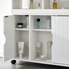 Bathroom Floor Storage Cabinet w/ 2 Sliding Doors Cupboard White 4 Wheels