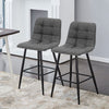 Pair of Bar Stools Grey Square Padded Seat Metal Legs Breakfast Stools Modern