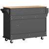 Rolling Kitchen Island Storage Trolley with Wood Effect Top & 5 Drawers Black