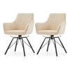 2x Beige 360° Swivel Dining Chairs Velvet Padded Seat Dining Room Chair Modern