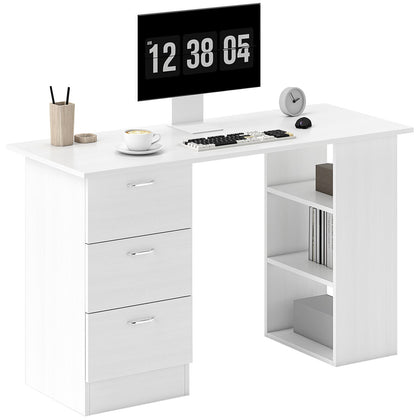 120cm Computer Desk PC Table Workstation w/ 3 Shelf & Drawers White
