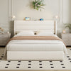 King Size 5ft Fabric Ottoman Storage Bed, Beige Linen Hydraulic Lift Bed Frame
