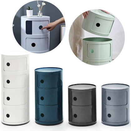 2-5 Tiers Cylindrical Round Storage Cabinet Cupboard Shelf Side End Table Shelf