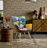 Patchwork Linen Fabric Armchair Wing Button Back Chair Single Sofa Lounge Seat