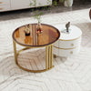 2-in-1 Nesting Coffee Table,1 High-Gloss Tabletop and 1 Brown Glass Tabletop