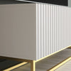 TV Unit 100cm Fluted Doors White Matt Gold Metal Base Modern Cabinet Stand