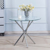 4pcs Grey PU Leather Dining Chairs & Round Clear Glass Dining Table Dining Set