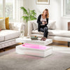 LED Coffee Table with Storage, High Gloss Living Room Table, White
