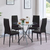 4pcs Black PU Leather Dining Chairs & Round Clear Glass Dining Table Dining Set