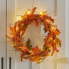 50cm Autumn Maple Leaf Garland Fall Wheat Harvest Wreath Front Door Hanging LED
