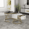 Marble Look Nesting Coffee Table with 1 drawer, Black and White
