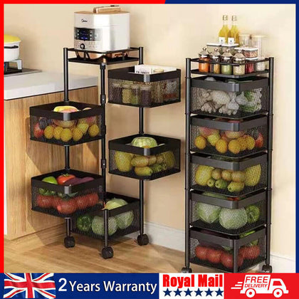 6 Tier Kitchen Rotating Storage Trolley Cart Utility Vegetable Mobile Shelf Ppfe