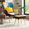 Linen Armchair Upholstered Patchwork Fabric Accent Chair Padded Sofa with Stool