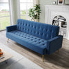 Modern Luxury Velvet Sofa Bed Blue 3 Seater Nonwoven Contrast Gold Metal Legs