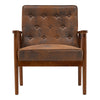 Distressed Tan Leather Upholstered Armchair Accent Chair Solid Wooden Frame Sofa
