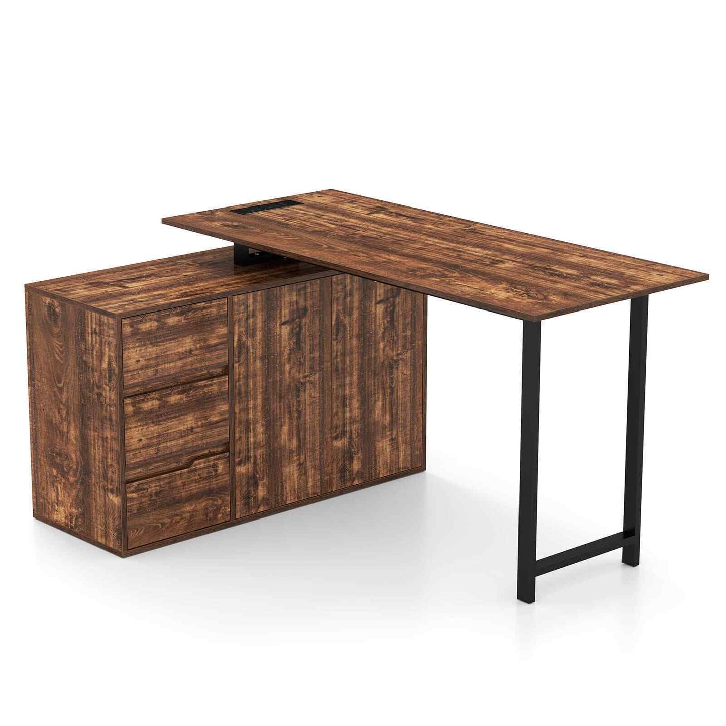 138 cm Reversible Corner Computer Desk L-Shaped Desk with 3 Drawers
