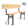Outdoor Wooden Folding Beer Table Bench Set Trestle Garden Steel Leg w/ Backrest