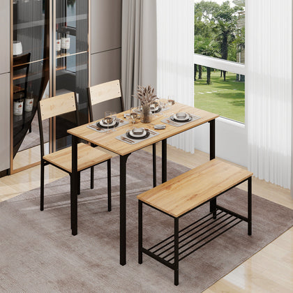 Modern Dining Table and Chairs Set Table+2 Chairs+Bench Dining Set Space Saving
