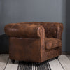 Distressed Tan Leather Fabric Chesterfield Armchair Button Tub Chair Club Chair