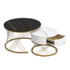Marble Look Nesting Coffee Table with 1 drawer, Black and White