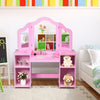2 In 1 Kids Vanity Table Children Dressing Table Set w/ Mirror & Storage Shelves