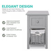 Bedside Table Unit Cabinet Pair Grey Bedroom Nightstand Wicker Storage Wooden
