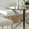 90cm Large Round Dining Room Table Clear Tempered Glass Top Chrome X-Shaped Legs