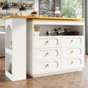 Extendable Dining Bar Table Kitchen Island with Storage Cabinet with 6 Drawers