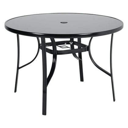 105cm Round Garden Table Black Outdoor Cafe Shop Dining Table with Parasol Hole