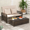 Patio Rattan Daybed 2-Piece Outdoor Wicker Loveseat Sofa Furniture