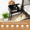 Bedroom End Table Mid Century Modern Nightstand with Open Shelves-Black