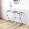 Tempered Glass Side Console Table Hallway Rectangular Desk X Shape Metal Frame