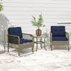 3 Pieces Rattan Bistro Set with Tempered Glass Table Charcoal Grey