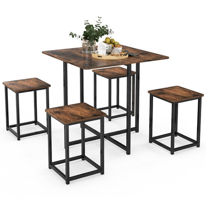 5-Piece Dining Table Set Metal Frame Kitchen Table and 4 Stools Space Saving