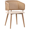 Modern Dining Chairs Set of 2 with Rattan Backrest & Upholstered PU Padded Seat